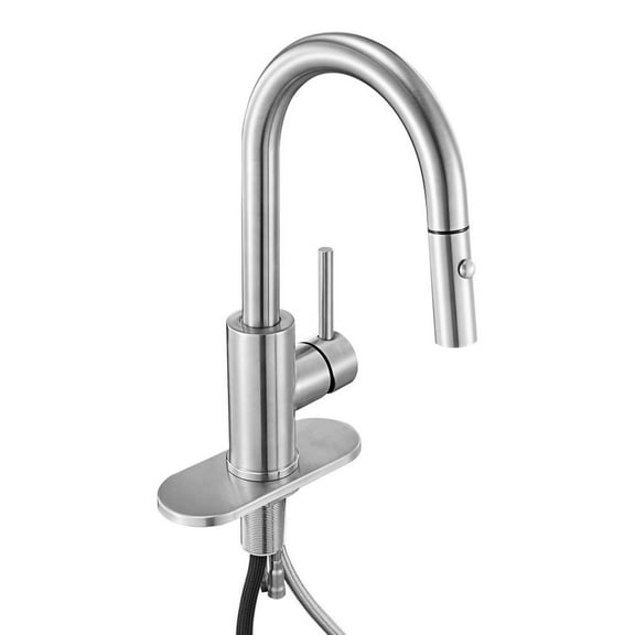 Single Handle Sink Faucet, Brushed Nickel Kitchen Faucet with Pull Down Sprayer, Suitable for Bathroom, RV, Bar Sink, Public Restroom, Stream & Spray Dual Water Flow Modes, Leak-Proof Valve