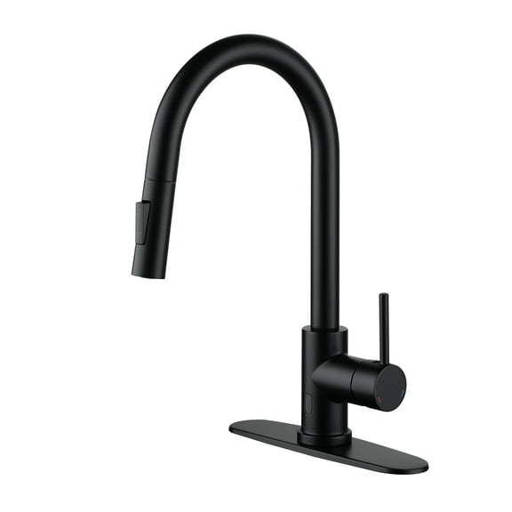 Single Handle Smart Touchless Pull-Down Sprayer Kitchen Faucet with Deck Plate in Matte Black