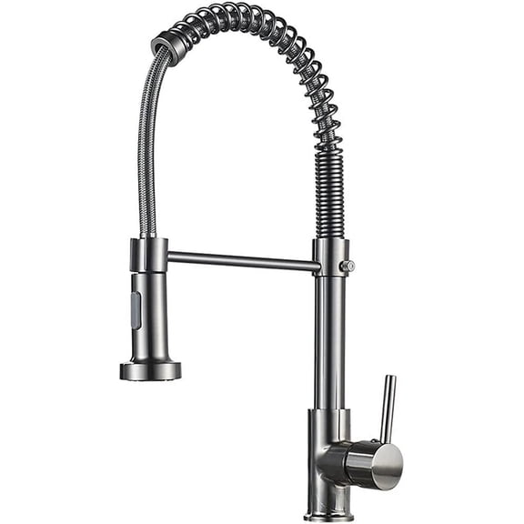 Single Handle Spring Kitchen Sink Faucet with Pull Brushed Brass Nickel Kitchen Faucets, Deck Mounted Mixer Tap, 360 Degree Rotation Stream Sprayer Nozzle, Kitchen Sink Hot Cold Ta