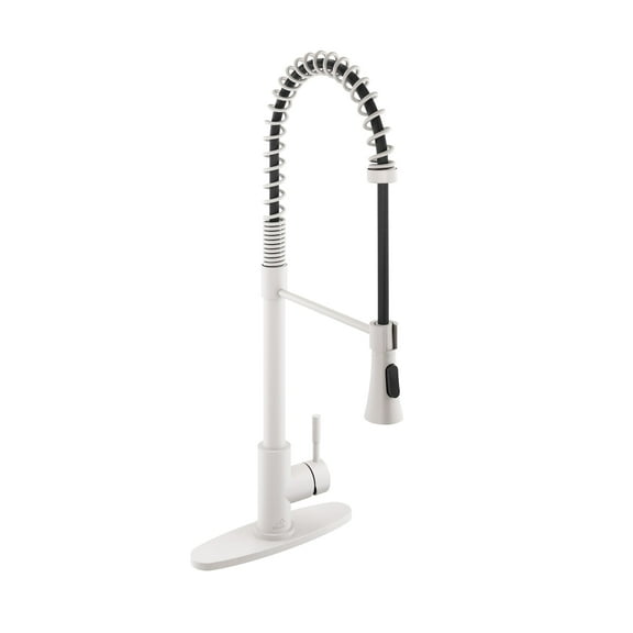 CASAINC Single Handle Kitchen Faucet with Pull Down Sprayer, Deck Mounted, Matte White