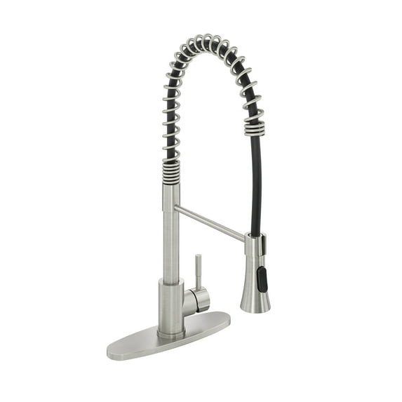 Single-Handle Spring Standard Kitchen Faucet Deck Mounted Kitchen Sink Faucet with Dual Function Sprayhead and Deckplate Included in Brushed Nickel
