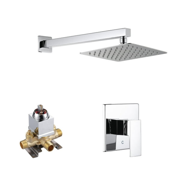 Single Handle Square 1-Spray Shower Faucet 1.8 GPM with 15 in. Shower Arm and Pressure Balance