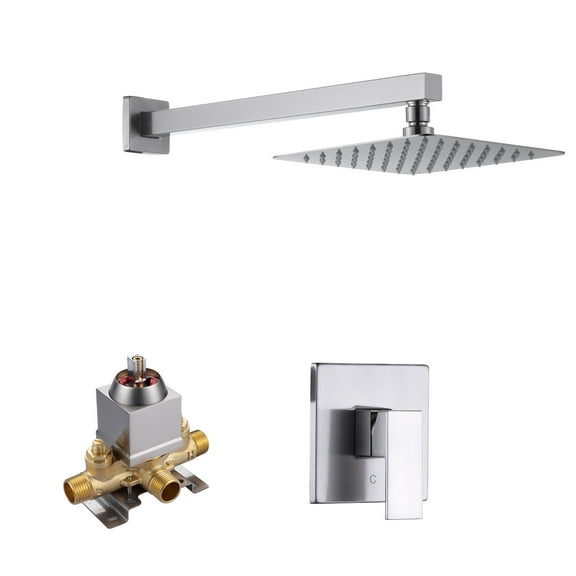 Single Handle Square 1-Spray Shower Faucet 1.8 GPM with 15 in. Shower Arm and Pressure Balance