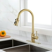 Single Handle Touch Kitchen Faucet with Pull Down Sprayer and Deckplate Gold Gold Finish