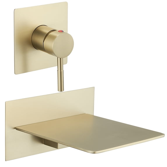 Single Handle Wall Mount Bath Spout Waterfall Tub Black Faucet Bathtub Filler in Brushed Gold
