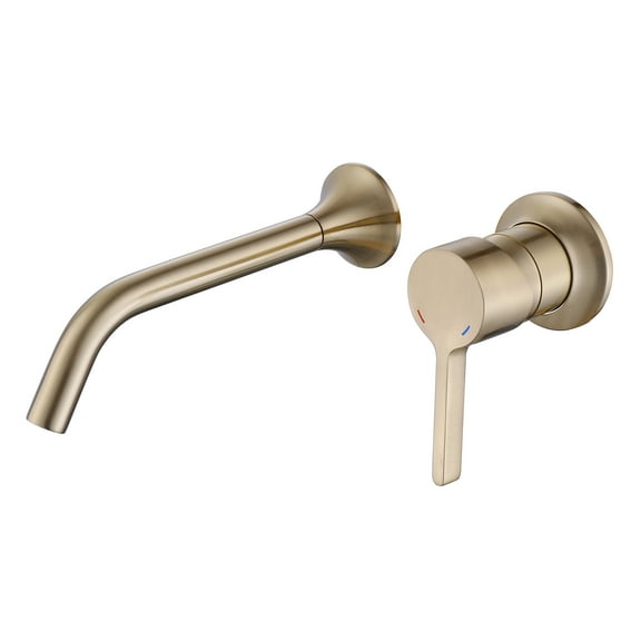 Single Handle Wall Mounted Bathroom Sink Faucet, Brass Basin Faucet in Brushed Gold