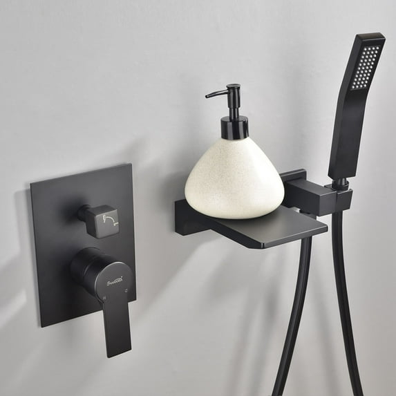 Single Handle Wall Mounted Roman Tub Faucet with Handshower Black Matte