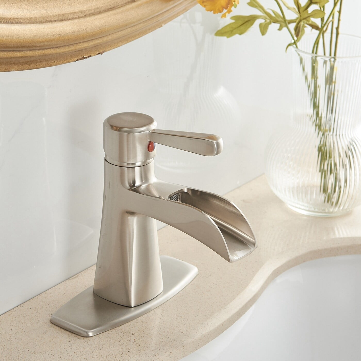 Single-Handle Widespread Bathroom Sink Faucet Nickel Brushed 