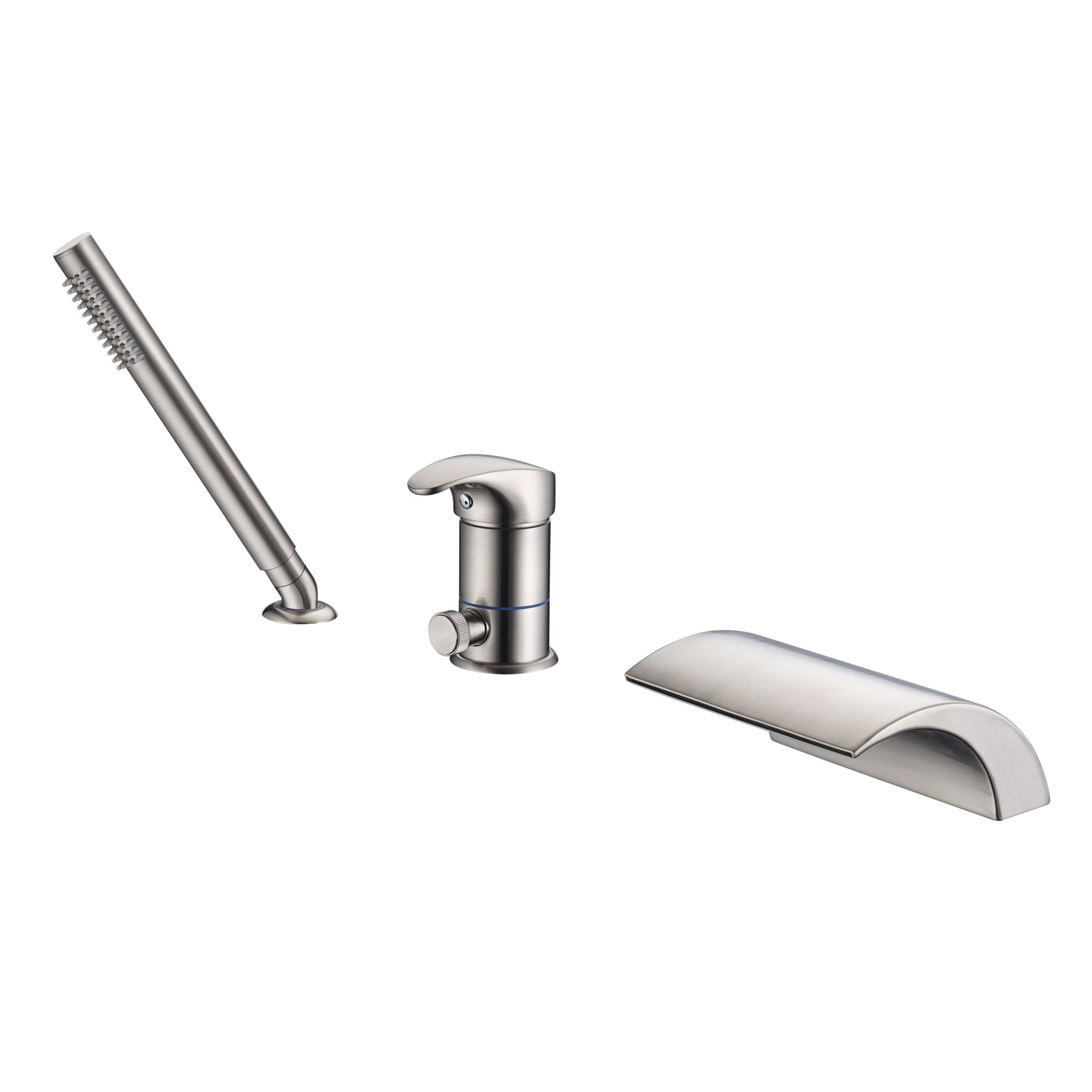 Brushed Nickel Deck Mount Waterfall Tub Faucet with Hand Shower