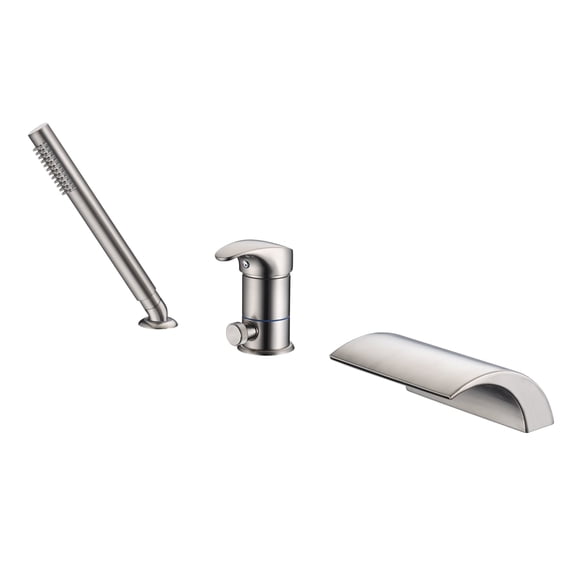 Single Hanle 3 Hole Deck Mount Roman Tub Faucet with Hand Shower Brushed Nickel