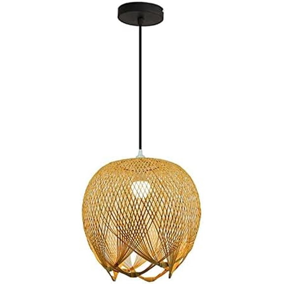 Single-Head Flower Wicker Shape Pendant Lamp Bamboo Lantern Suitable for Farmhouse Restaurant Chandeliers Natural Hand-Woven Pendant Lighting Fixture Rattan Kitchen Island Hanging Lamp