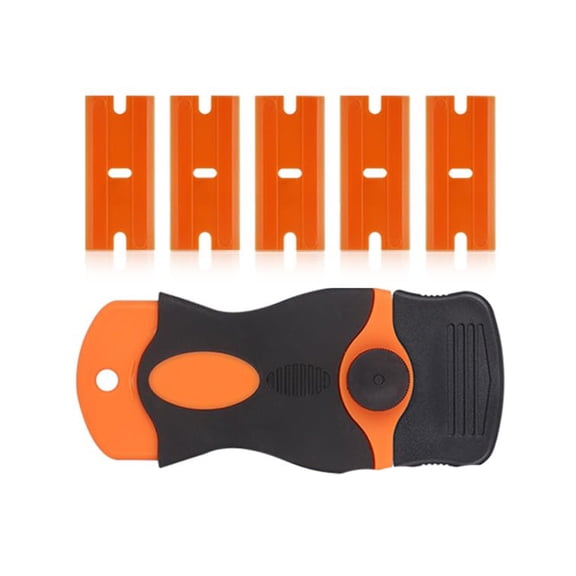 Single Head Grout Removal Scraper Kit, 1 Scraper + 5 Plastic Blades, Multifunctional Tile Putty Knife, Removes Cement Slurry Old Sealant Joint Filler for Kitchen Bathroom Home Renovation Cleaning