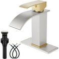 thumbnail image 1 of Single Hole Bathroom Faucet 1 Hole Waterfall Spout,304 Stainless Steel Bathroom Sink Faucet with Deck Plate and Pop-Up Drain,Suitable for RV Vanity,Brushed Gold Handle/Brushed Nickel, 1 of 17