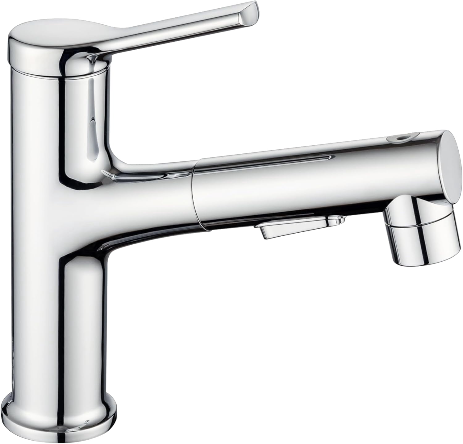 Single Hole Bathroom Faucet with Pull Out Sprayer, Dual Spray Modes, Solid Brass Polished Chrome Bathroom Faucet for Sink, Modern One Handle Bath Vanity Faucet with Face Basin Mixer Tap Visit The YI