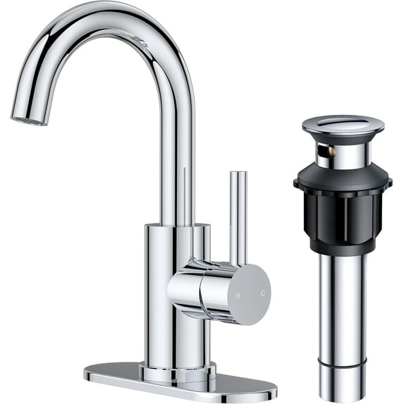 Single Hole Bathroom Faucets 3 Hole One Handle 360° Swivel Gooseneck Spout, Lead-Free, Suitable for Wet Bar Kitchen RV Vanity Restroom,with Pop Up Drain and Supply Line