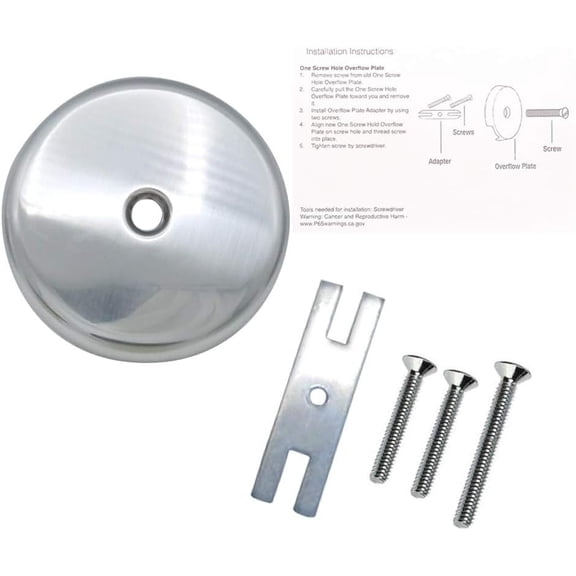 Single Hole Bathtub Drain Overflow Plate/Tub Overflow Drain Ccover with Three Matching Screws/Bathtub Overflow Drain Cover Includes an Adapter (Chrome)