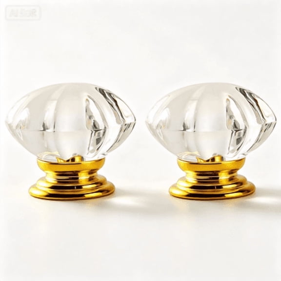 Single Hole Cabinet Knobs, Transparent Acrylic Drawer Knobs, Hardware for Cabinet and Drawer, 2‑Pack(Gold Bottom,Buns)