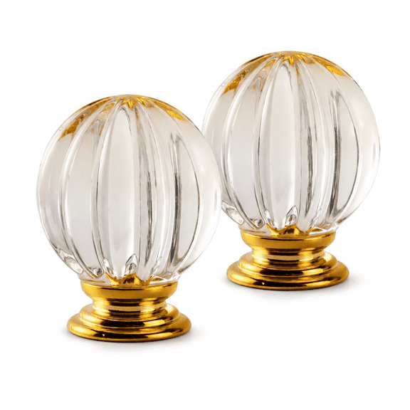 Single Hole Cabinet Knobs, Transparent Acrylic Drawer Knobs, Hardware for Cabinet and Drawer, 2‑Pack(Gold Bottom,Pumpkin Balls)