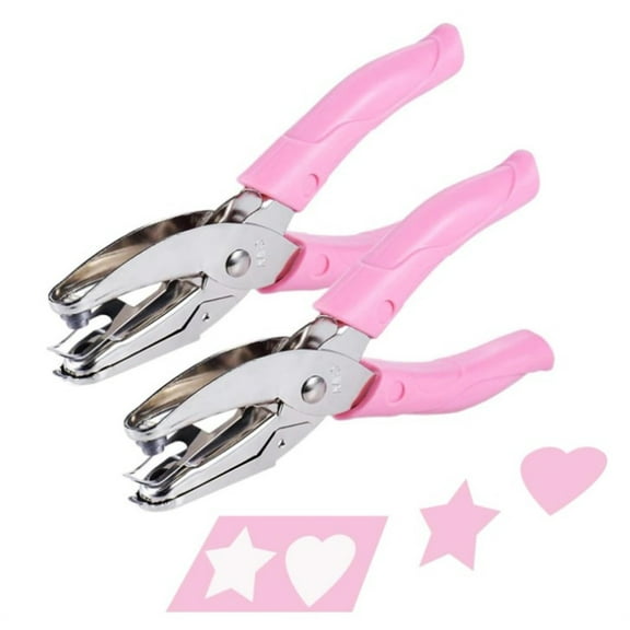 Single Hole Punch Set,2 PCS Cute Shapes Hole Punch Tool,Metal Handheld Hole Paper Punch,Heart Star Shape Paper Punches,Hole Puncher with Soft Handle