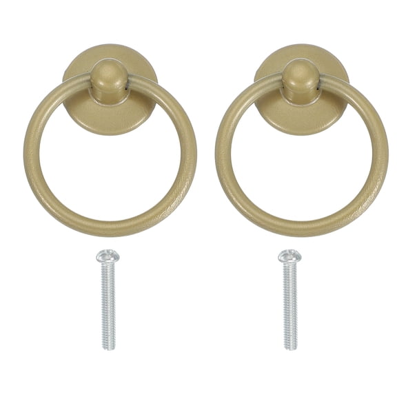 Single Hole Ring Pull 2.13x1.73", 2 Pcs Drawer Handles with Screws for Cabinet, Dark Gold