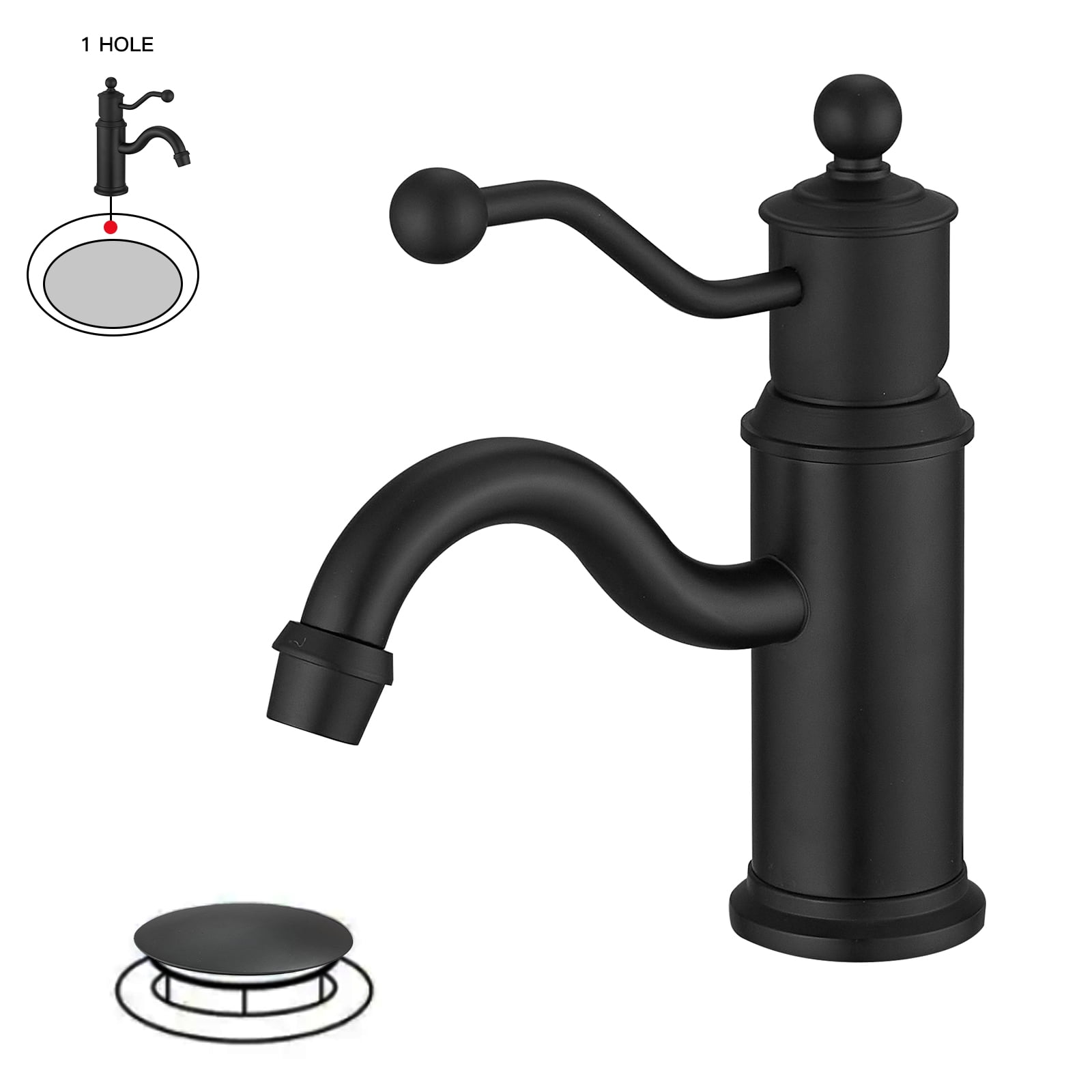 Matte Black Single-Handle Low-Arc Bathroom Faucet with Metal Drain