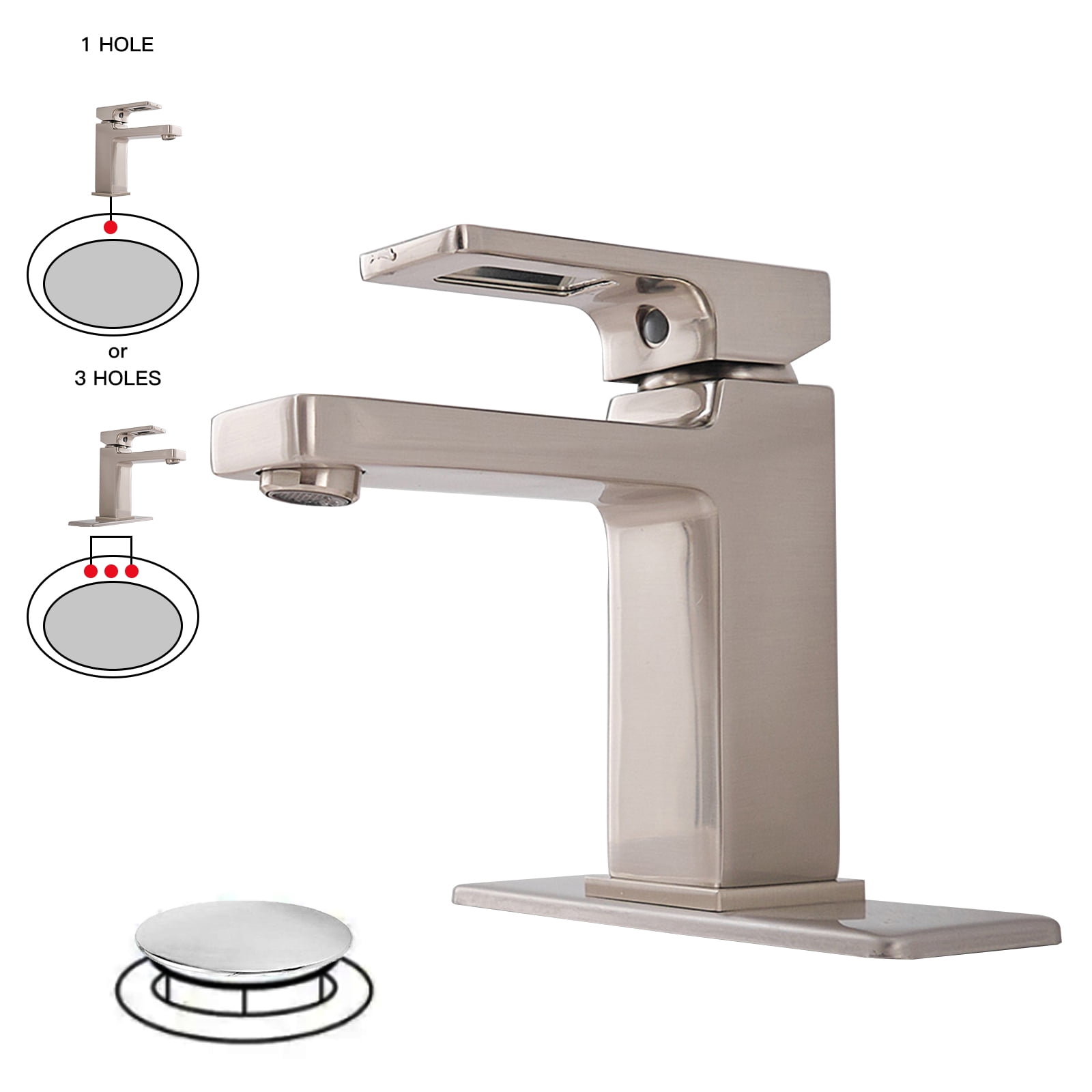 Brushed Nickel Single-Handle Low-Arc Bathroom Faucet with Drain Assembly