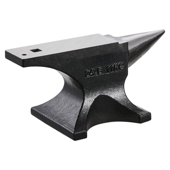 Single Horn Anvil 25lbs - Cast Steel Blacksmith Anvil for Metalworking, Shaping, Bending & Riveting - Round Horn Forge Tool with Stable Base