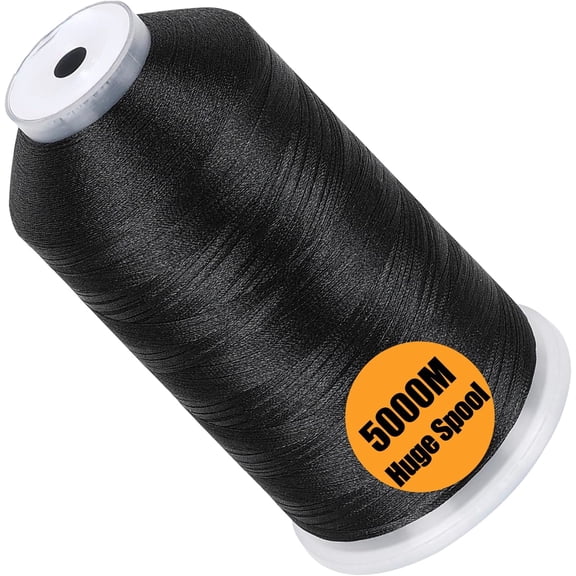 Single Huge Spool 5000M Each Polyester Embroidery Machine Thread 40WT for Commercial and Domestic Machines - Black