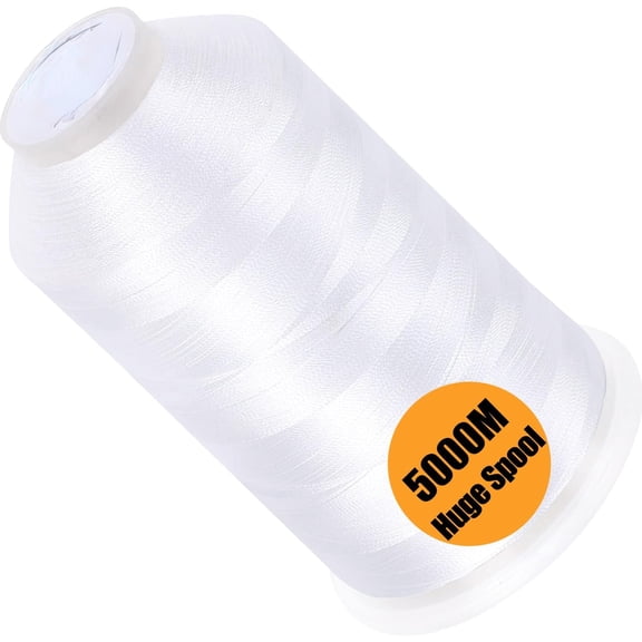 Single Huge Spool 5000M Each Polyester Embroidery Machine Thread 40WT for Commercial and Domestic Machines - White