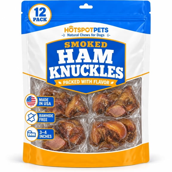 Single Ingredient Smoked Pork Knuckle Dog Bones - Made in USA - 12 Count