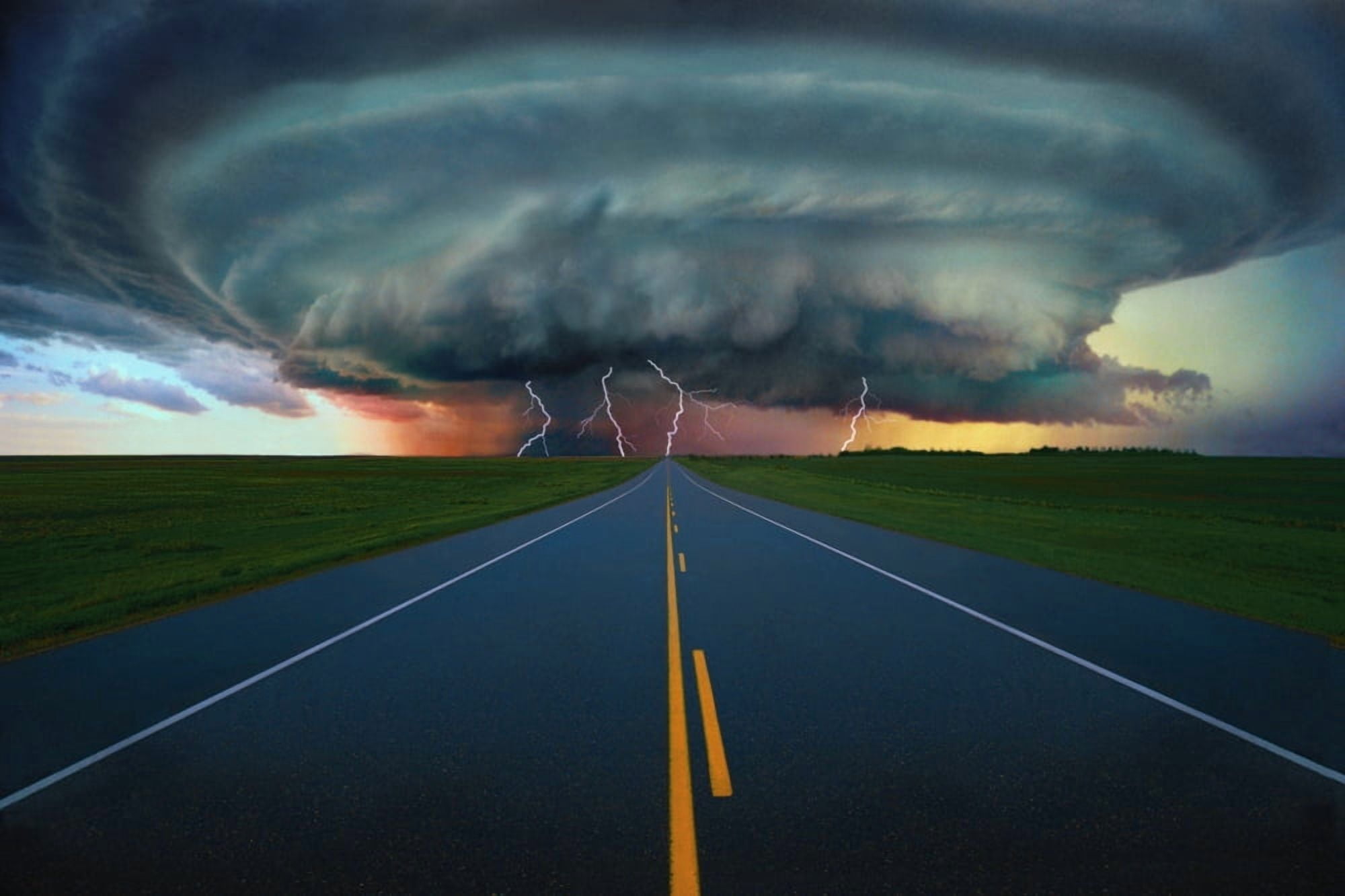 Single Lane Road Leading To Storm Cloud Canvas Art - Don Hammond Design Pics (17 x 11)