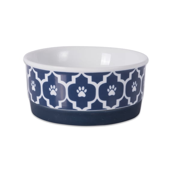 Bone Dry Single Lattice Pet Bowl Set, Nautical Blue, Small 4.25x2-inches