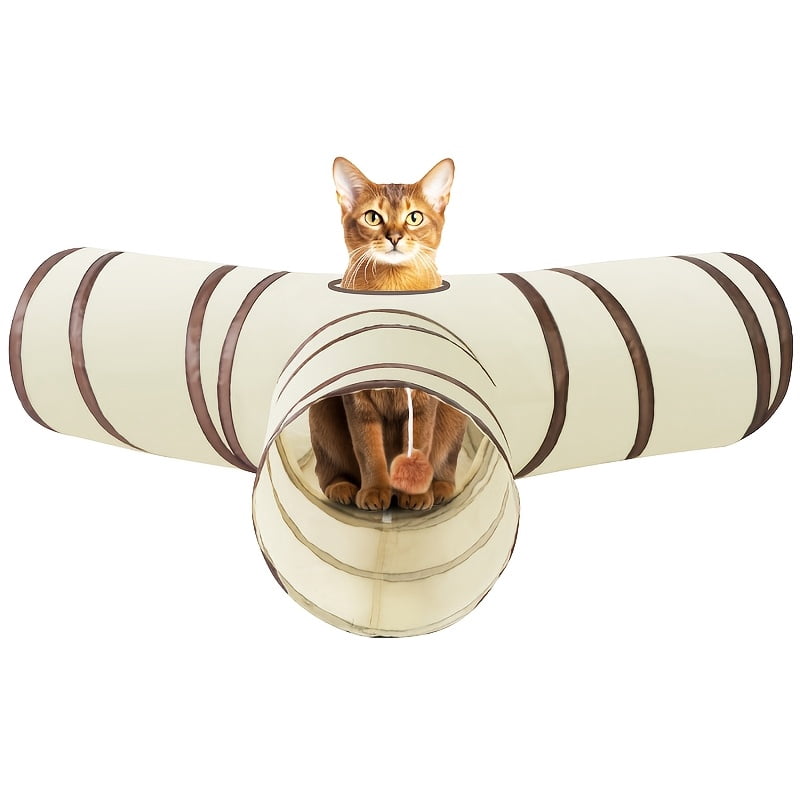Fresh Look at Single Layer Beige Y Tunnel Y Shaped Design For Cats