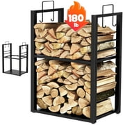 Firewood Rack Log Holder Storage Stand Indoor Outdoor Fireplace Wood Stacker, Black