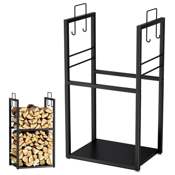 Firewood Rack Log Holder Storage Stand Indoor Outdoor Fireplace Wood Stacker, Black
