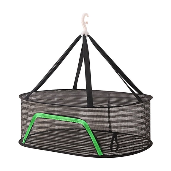 Single Layer Foldable Drying Rack for Herbs and Plants, 16x24 Inch Closed Hanging Mesh Net, Medium Size Breathable Herb Dryer with Zippers D#115 Black