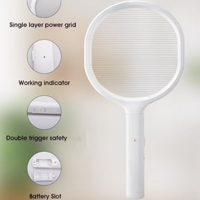 Single Layer Grid Electric Fly Swatter High Efficiency Bug Zapper Racket for Wasps, Large Bees, Hornets, Yellow Jackets, Moths, Big Flying Insects, for Indoor Outdoor Use (White)