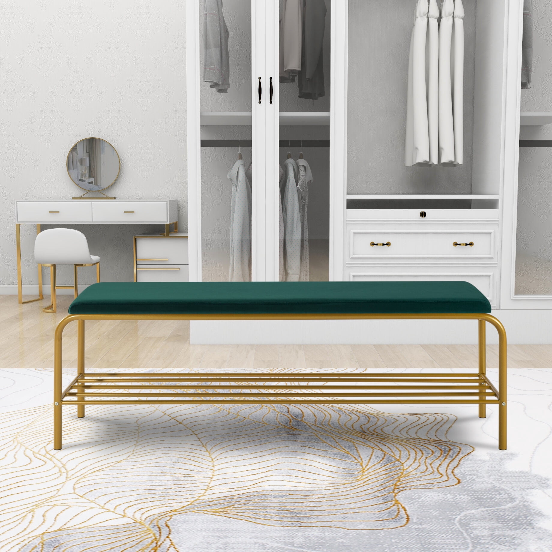 Single Layer Shoe Storage Bench, Metal Shoe Rack Bench with Velvet ...