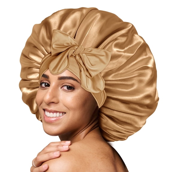 Single Layer Silk Satin Tie Bonnet Large Gold