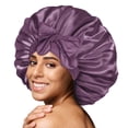 thumbnail image 1 of Single Layer Silk Satin Tie Bonnet Large Prune, 1 of 6