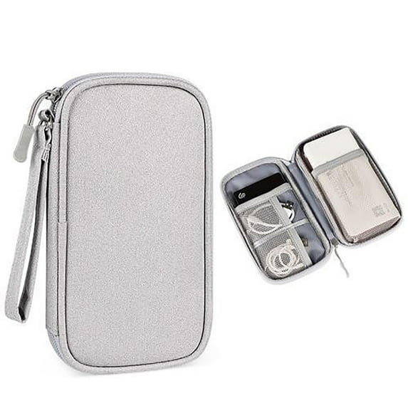 Single Layer Storage Bag - Gray Travel Organizer With Secure Zipper Closure, Compact Design For Electronics Accessories, Portable Case With Wrist Strap For Phones, Cables,