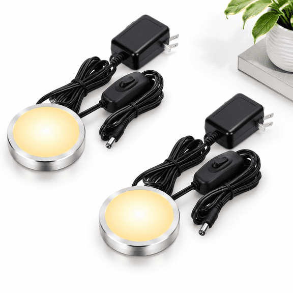 Single Led Puck Light For Under Obove Cabinet Counter Bar Shlighting 120v Electric Direct Wall Plug In Handy On Off Black Cables