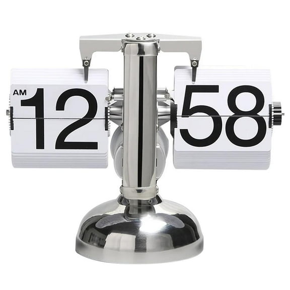 Single-Leg Small Balance Automatic Single-Leg Double-Leg Page-Turning Table Clock Desk Bedside Table Clock Classic Creative Clock Metal Pendulum Clock