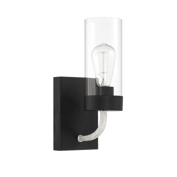 Single Light Sconce With Clear Glass Metal Black Finish