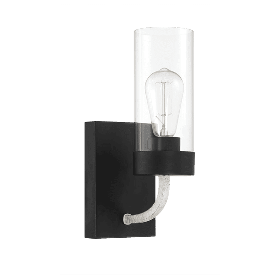 Single Light Sconce With Clear Glass Metal Black Finish