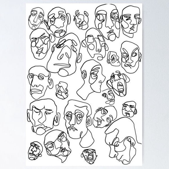 Single Line Faces Poster Wall Art, Modern Wall Decor For Living Room Bedroom, 8x12 UNFRAMED