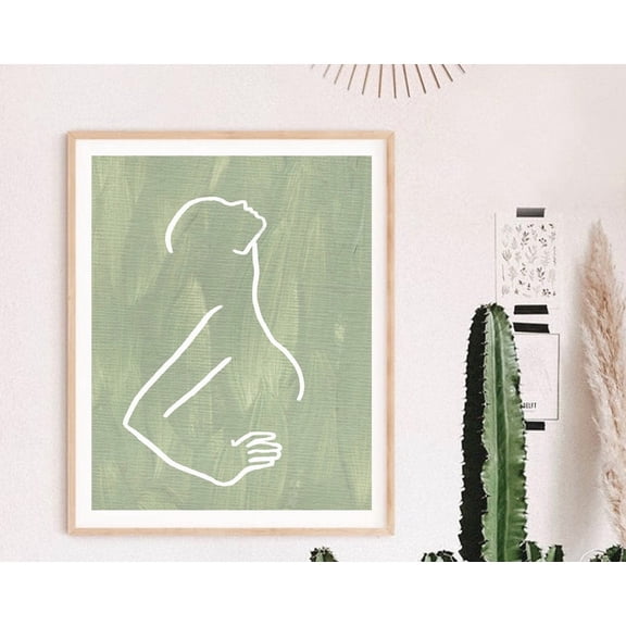 Single Line Woman Art Print, Green Wall Print, Minimalist Woman Line Drawing, Simple Line Art Female, Woman Face One Line Drawing Neutral Art Wall Art, Modern Wall Decor, 8x12 UNFRAMED