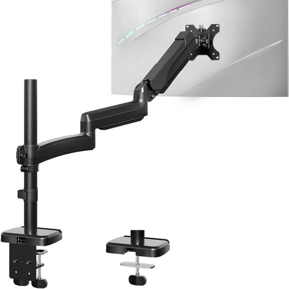 Single Long Monitor Arm, 13 to 32 inch Computer Monitor Desk Mount, Extra Long Adjustable Screen Stand, Tall Display Mount with Tilt, Swivel, Rotation, Hold up to 19.8lbs, VESA 75/100mm
