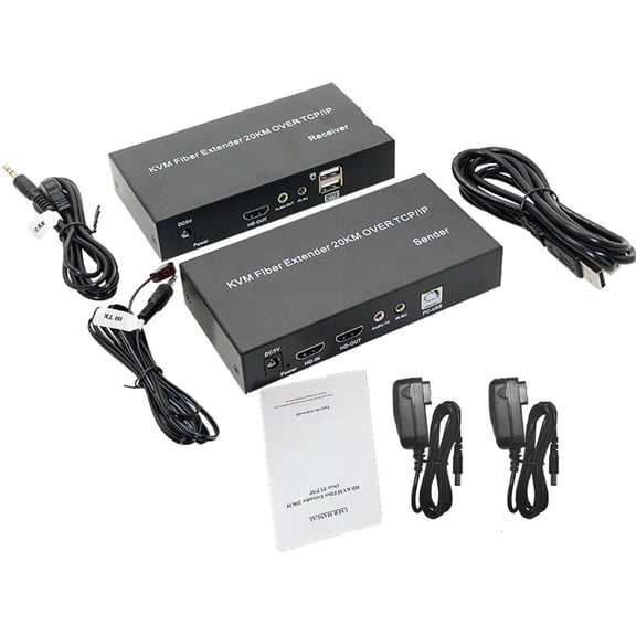 Single Mode 20Km HDMI KVM Fiber Extender 1080P@60Hz HDMI Repeater Mouse Keyboard Extender Ethernet Cables Splitter Support Mouse Keyboard