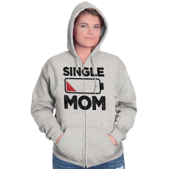 Single Mom Funny Dying Battery Joke Womens Plus Size Graphic Zipper Hoodie Brisco Brands 5X